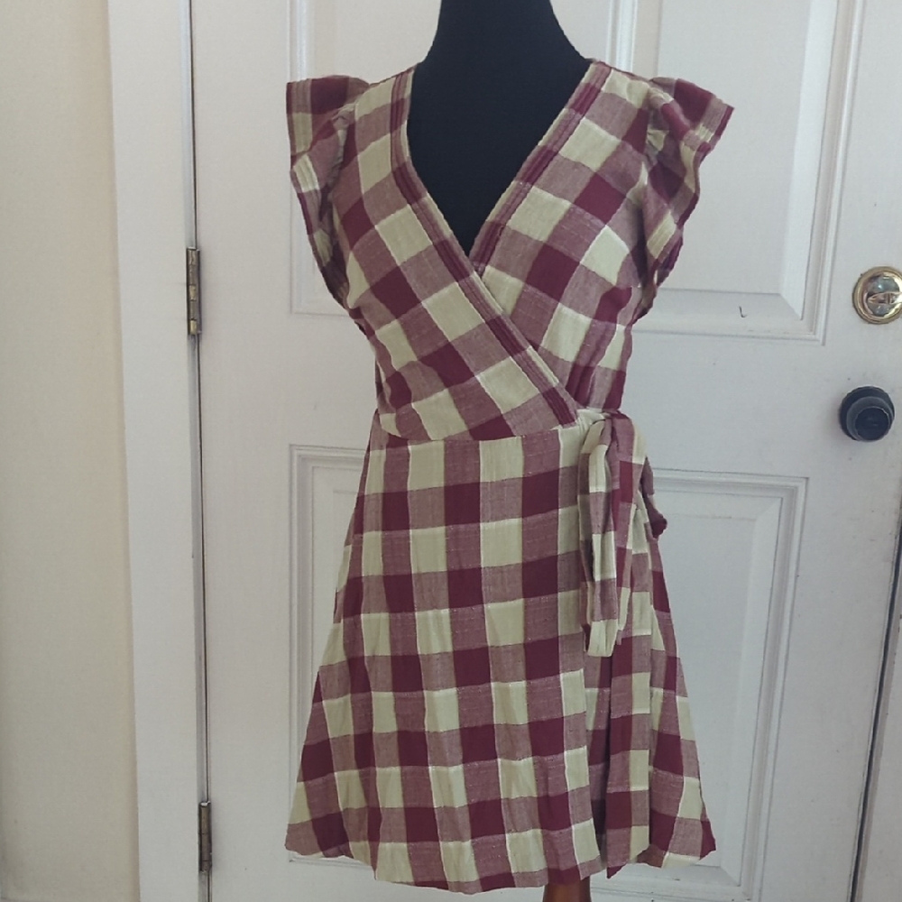 Madewell Gingham Ruffled Wrap Mini Dress